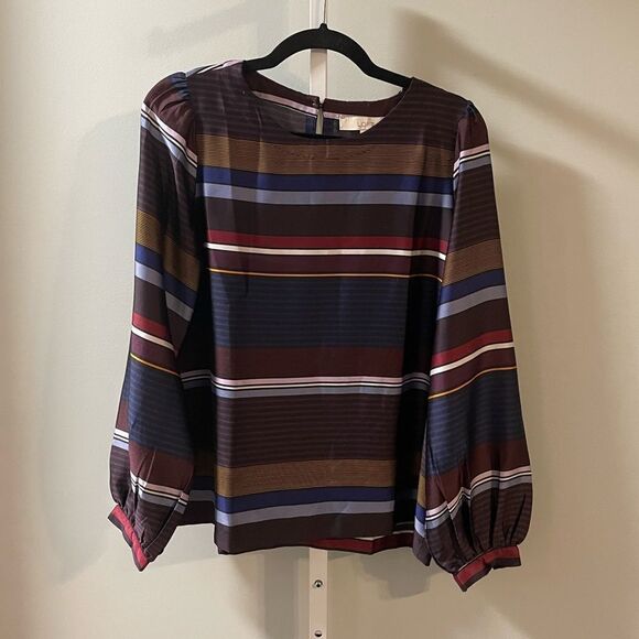 Loft Striped Long Sleeve Dressy Blouse - Picture 1 of 4